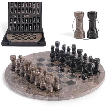 Imagem de EarthenTones Marble Chess Set for Adults with Complementary Storage Box, 12" Oceanic Black Handmade Chess Board Game, Luxury Board Games for Adults with Extra Queens