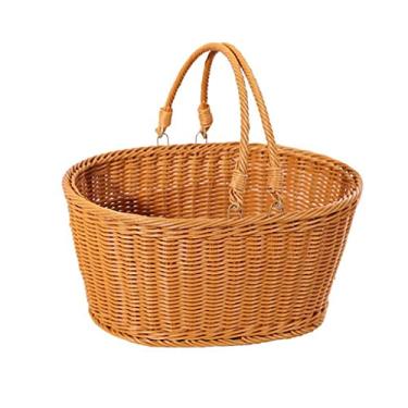 Imagem de Cesta de compras de tecido de vime simulado, cesta de compras decorativa, cesta de vegetais, cesta de flores, cesta de piquenique, armazenamento de alimentos para casa