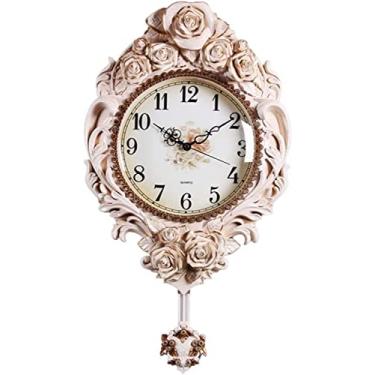 Imagem de Relógio de parede silencioso relógio de parede interno grande relógio de parede decorativo relógio de parede retrô operado por bateria para decoração de sala de estar com pêndulo para hotéis, relógio