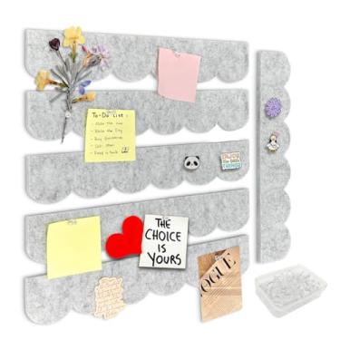 Imagem de Umtiti Pacote com 6 tiras de boletim de feltro sem moldura de 36,8 x 5 cm com 50 pinos, autoadesivas para sala de aula, escritório, casa, cinza claro - 6 peças + 50D