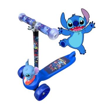 Imagem de Patinete Stitch Azul Infantil 3 Rodas Com Luz e Bichinho - Elite