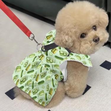 Imagem de Bivxisrvo Arreio para cães pequenos Green Pickle – Saia respirável de verão com anel em D, linda roupa de princesa para meninas, cães e gatos, vestido leve para aniversário e atividades ao ar livre