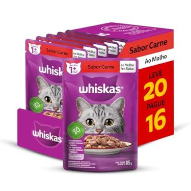 Imagem de Pack Ração Úmida Whiskas Sachê Carne ao Molho para Gatos Adultos - Leve 20 Pague 16