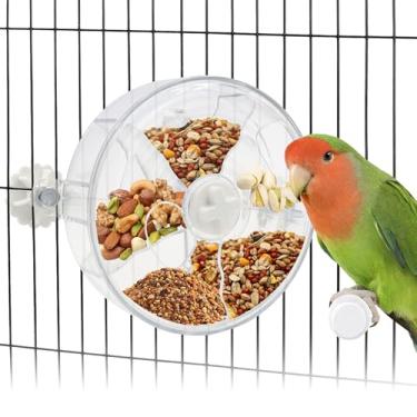 Imagem de Brinquedos de forrageamento de pássaros, brinquedos criativos ATSKIM para papagaios com roda giratória de sementes, alimentador exclusivo de periquito, roda de forrageamento para papagaios pequenos e