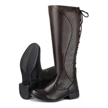 Imagem de Bota Montaria Feminina Cano Longo Zipper Lateral - sapatoway, Marrom, 