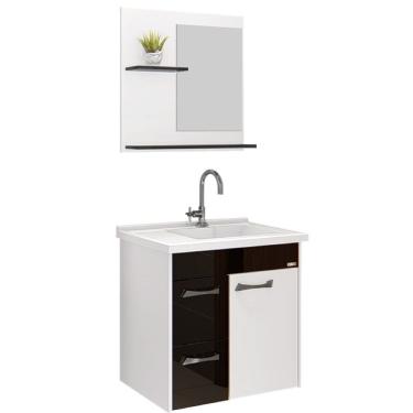 Imagem de Kit Banheiro Genova Suspens 2 Gavetas + Espelho + Pia 55,4cm Preto - 528615 - A.J. RORATO