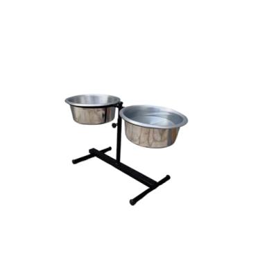 Imagem de Comedouro Duplo Elevado Alto Ajustável Regulável pra Cachorro P, M, G e Mini Gatos/Filhotes (Pequeno Preto)