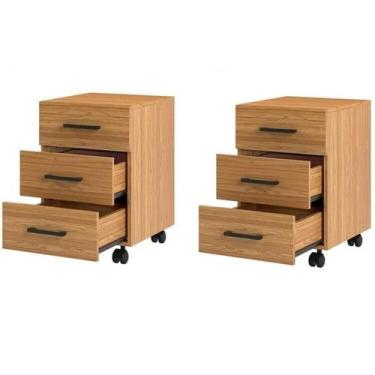 Imagem de Kit 2 Gaveteiros 100% Mdf 3 Gavetas com Rodízios 39,5x43cm - Espresso 