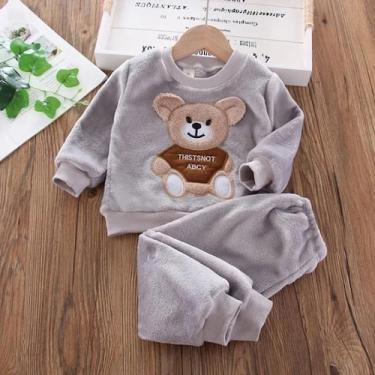 Imagem de Pijamas De Flanela Para Meninas E Meninos Com Estampa De Urso Cartoon 