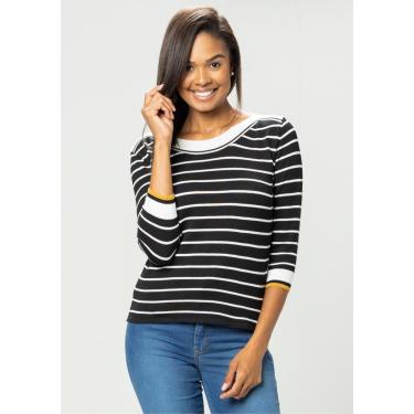 Imagem de Blusa 3/4 Modal  Pau a Pique Listrada Preto e Off White