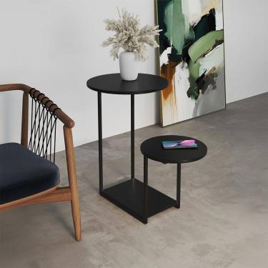 Imagem de Mesal Lateral Cibele Tampo Redondo Ferro Preto Tampo Preto