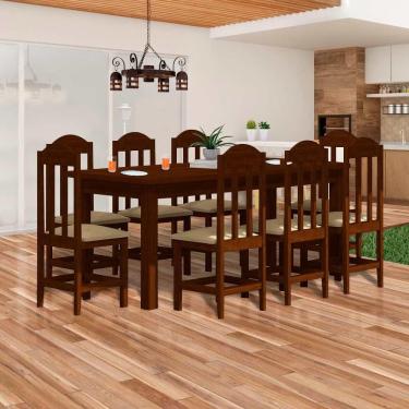 Imagem de Mesa De Madeira Maciça Com 8 Cadeiras Estofadas Marrom