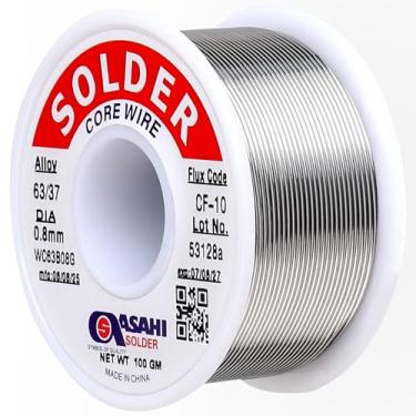 Imagem de ASAHI Solder Fio de solda de núcleo de resina de liga 63/37 para venda elétrica, baixo ponto de fusão para rápido, ideal para placas de circuito, eletrônicos DIY (0,8 mm 100 g)