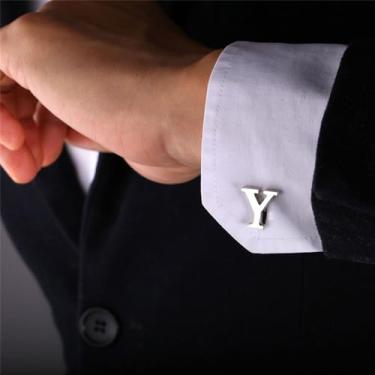 Imagem de Abotoaduras iniciais de aço inoxidável 26 abotoaduras de letra inicial do alfabeto camisas de casamento de negócios A-Z, One Size, Aço inoxidável, Sem Pedra Preciosa