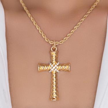 Imagem de Colares de cruz banhados a ouro para mulheres, colar com pingente de crucifixo com cruz delicada para mulheres, One Size, Metal, Sem Pedra Preciosa