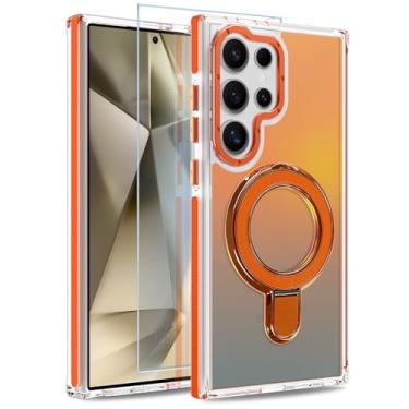 Imagem de MOWIME Capa magnética para Samsung Galaxy S24 Ultra com suporte [compatível com Magsafe] [lindo design fluorescente] [1 protetor de tela] Capa fosca translúcida fina para Galaxy S24 Ultra de 6,8