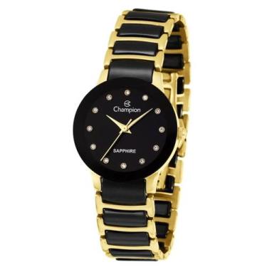 Imagem de Relógio Champion Cerâmica Prata vidro de Safira Redondo Qtz, Dourado