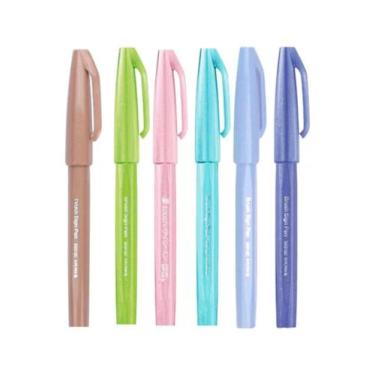 Imagem de Kit Caneta Pentel Brush Sign Pen C/ 6 Cores Tradicional, Pastel