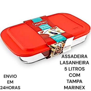 Imagem de Assadeira Lasanheira de vidro com tampa 5 litros travessa Marinex