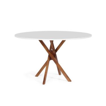 Imagem de Mesa De Jantar Redonda 4 Lugares 90cm Em Madeira June Branca - Straub Web