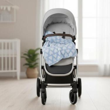 Imagem de Cobertor Manta Para Bebes Coraçoes Loani Poliester Macio - Loaní, Azul
