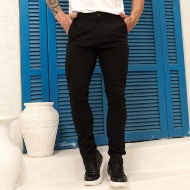 Imagem de Calça Sarja Masculina Bolso Embutido Alfaiataria Com Lycra - RED WAY, 