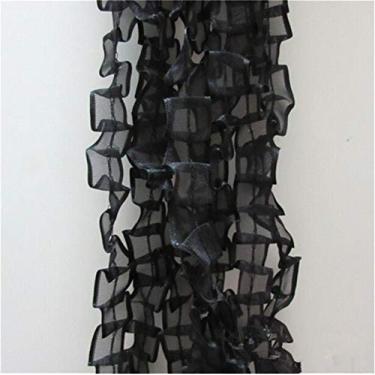 Imagem de 5 jardas plissadas organza reunida malha plissada chiffon renda borda acabamento fita 4/5" largura acabamento acabamento vintage bordas tecido bordado costura artesanato casamento vestido noiva decoração festa festa (Preto)
