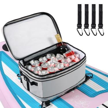 Imagem de UPWELL Bolsa térmica para convés de SUP com acessórios de paddleboard, bolsa seca para prancha de remo de PVC, 30 latas para prancha de surfe, caiaque, cinza macio pequeno refrigerador de acampamento para viagem praia à prova d'água