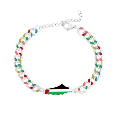 Imagem de Oneress Pulseira feminina Palestina - Corrente ajustável esmaltada, pulseira artesanal de solidariedade e patrimônio cultural, presente para ativista YA5881, Handmade Palestine Bracelet, Aço