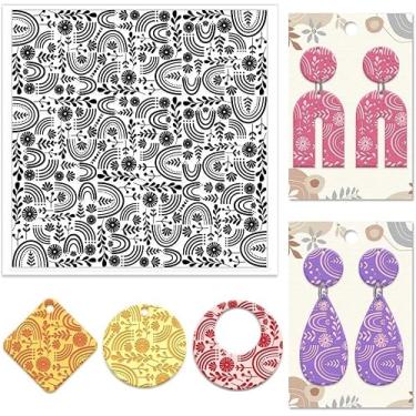 Imagem de Bohemian Graphics Moldes de argila de polímero e textura de silicone, faça você mesmo, ferramentas de textura de argila para brincos de cerâmica, joias, máquinas de gravação de carimbos, arco-íris, 14