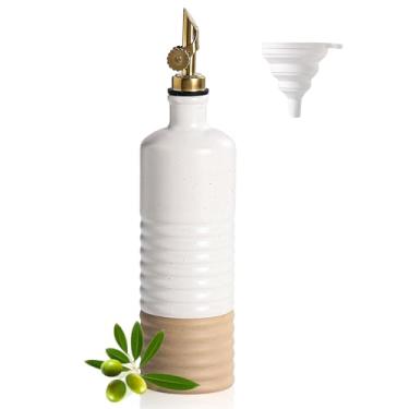 Imagem de Frewinky Garrafa dispensadora de azeite de oliva com funil, dispensador de óleo de cerâmica para cozinha, dispensador de óleo de cozinha branco para armazenamento de óleo, vinagre, xaropes e outros