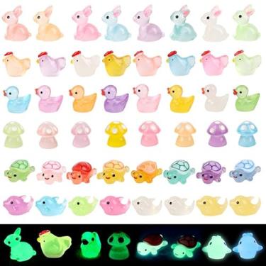 Imagem de 48 peças luminosas mini animais de resina 6 estilos minúsculos bonecos de resina que brilham no escuro em miniatura pato, galinha, coelho, tartaruga, golfinho, cogumelo, para decoração de jardim de