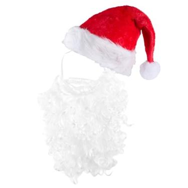 Imagem de hoyuwak 2 peças acessórios de fantasia de Papai Noel, chapéu de Papai Noel e barba, chapéu de Natal, máscara de barba, decorações para adultos, mulheres e homens