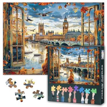 Imagem de London Puzzles for Adults 1000 Pieces, Window Landscape Puzzle, Big Ben and The London Eye 1000 Piece Jigsaw Puzzles for Home Wall Decor, Dog Jigsaw Puzzle Game Gift (50.5x70.5cm)