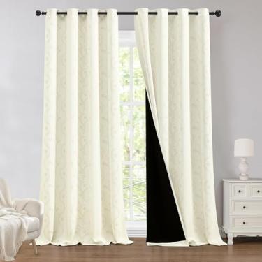 Imagem de LIMON HOME Cortinas blackout de folha bege de 213 cm de comprimento para sala de estar, quarto, tratamento de janela à prova de som, cortinas pretas para salão, conjunto de 2 painéis