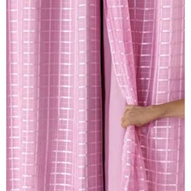 Imagem de cortina Blackout PVC 3,00x2,80 com tecido voil xadrez(rosa)