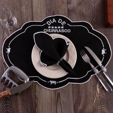 Imagem de Kit 24 Pçs 12 Lugares Mesa Posta Sousplat Jogo Americano Churrasco Bordado Preto