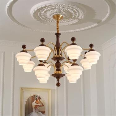 Imagem de Lustre contemporâneo de latão para sala de estar com LED, estilo retrô, criativo, para restaurante, quarto, escritório, hotel, casa de campo, café, luminária pendente (C 12 lâmpadas)