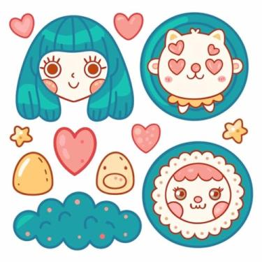 Imagem de Adesivo Kawai fofo para decoração de quartos, cadernos e paredes de ambientes infantis 30x30cm