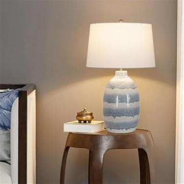 Imagem de Luminária de mesa contemporânea de cerâmica, estilo americano de luxo, com LED, para sala de estar, quarto, escritório, casa de campo, hotel ou mesa de cabeceira (Estilo 213)