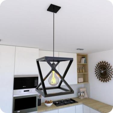 Imagem de Pendente Luminária Quadrada Industrial Preto - MetalCromo