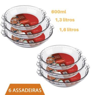 Imagem de kit 6 Assadeiras 3 tamanho Filetada Vidro Refratário Marinex - Nadir F