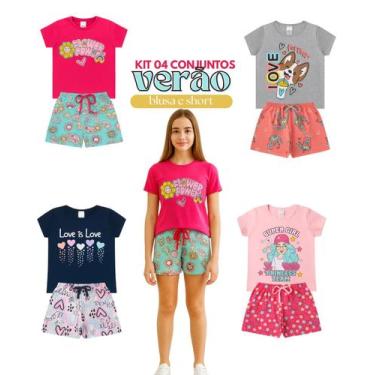 Imagem de Kit 4 Conjunto Verão Infantil Juvenil Feminino Blusinha e Shorts em Al