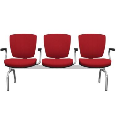 Imagem de Cadeira Longarina 3 Lugares Aeroporto Recepção Cromado Baixa Flexi P03 Poliéster Vermelho - Lyam