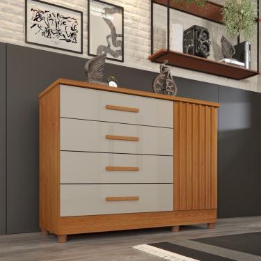 Imagem de Cômoda Barcelona Com Pés 4 Gavetas E 1 Porta Ripada Tcil Cinamomo-off