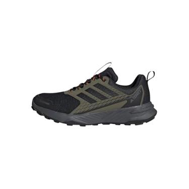 Imagem de adidas Tênis masculino Terrex Tracefinder 2 Climaproof Trail Running, Olive Strata/preto/laranja semiimpacto, 37