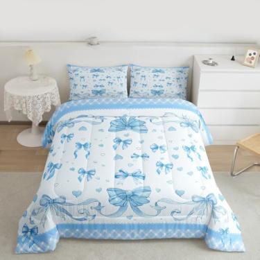 Imagem de Feelyou Conjunto de cama macio com laço para meninos e meninas, princesas sonhadoras, edredom fofo, edredom de microfibra, corações de amor, decoração de quarto, 2 peças com 1 fronha