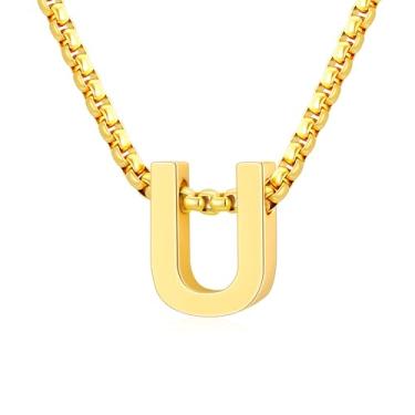 Imagem de VULETO Colar com letra A-Z com inicial A-Z, presente para meninos e homens, pingente de letra de aço inoxidável, enfeites de Natal, joias de aniversário, ideias de presentes para adolescentes e