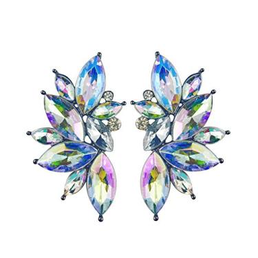 Imagem de Brincos femininos de pino com pedras coloridas largas de asas de anjo Starburst da década de 80