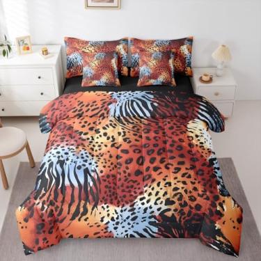 Imagem de Erosebridal Jogo de cama solteiro com estampa de leopardo, 7 peças, lençol com estampa de guepardo, animais selvagens, pele de animais selvagens, preto e vermelho, vida selvagem para adolescentes